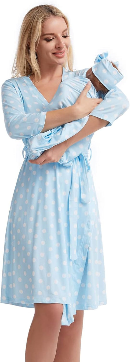 Galabloomer Maternity Robe and Baby Receiving Blanket, Matching Mommy Labor Delivery Robe and