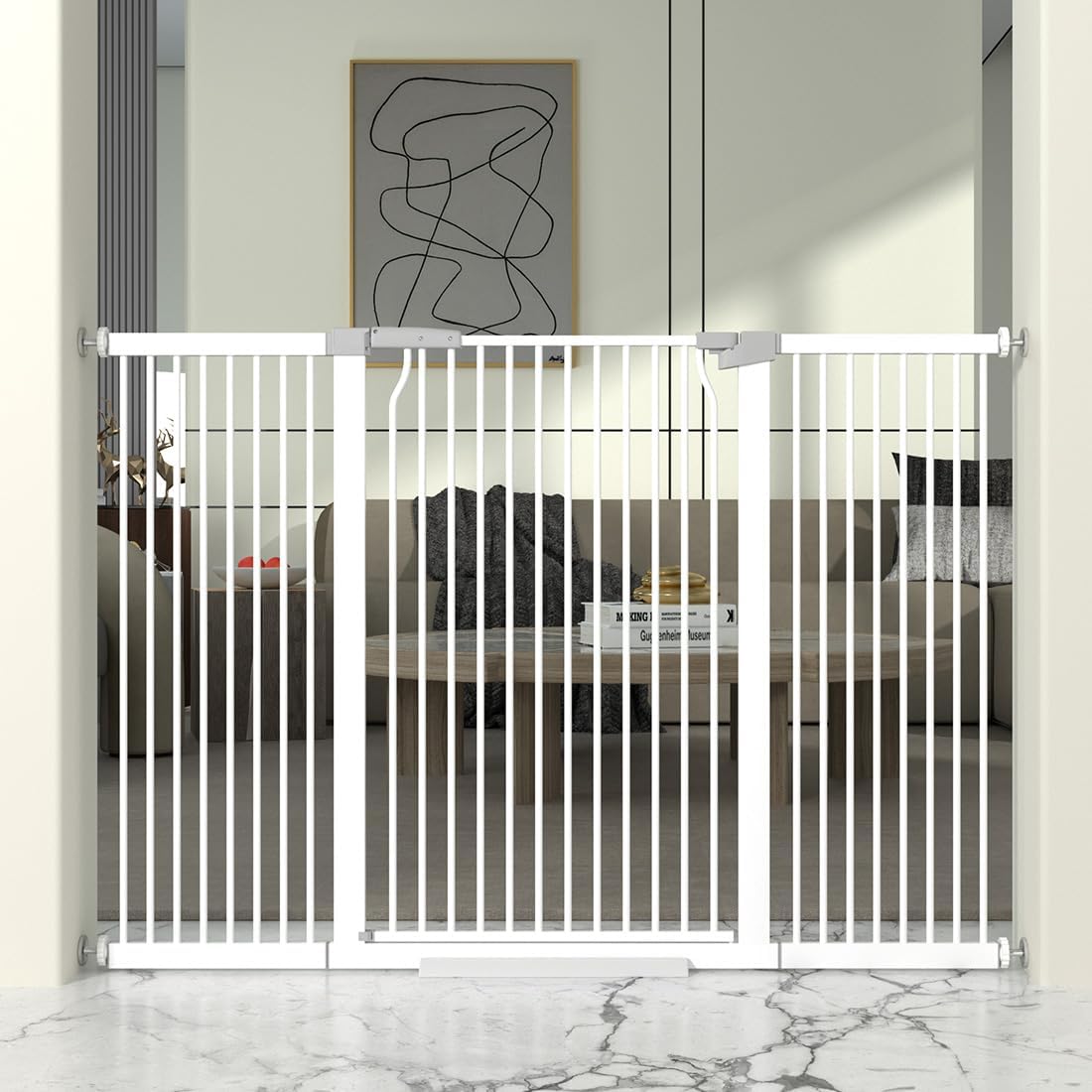 41" Extra Tall Cat Gate for Doorway, 54.5-60.2'' Metal Pet Baby Safe Gate, Extra Wide Pressure