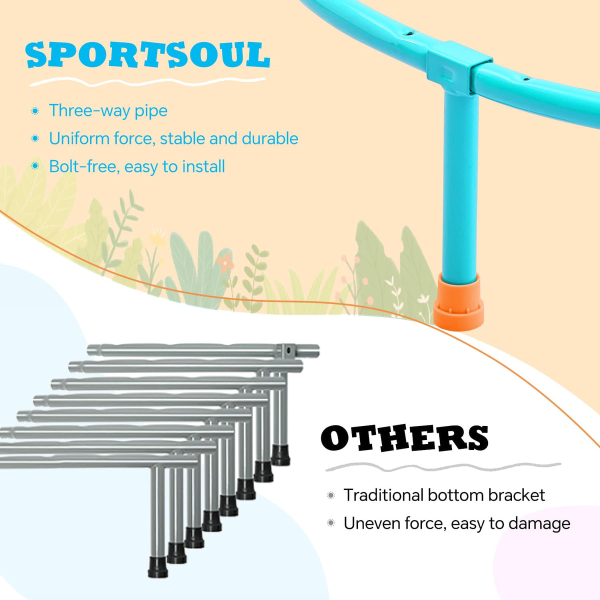 SPORTSOUL Mini Trampoline for Kids 3-6 with Super Safe Foam Handle Bar