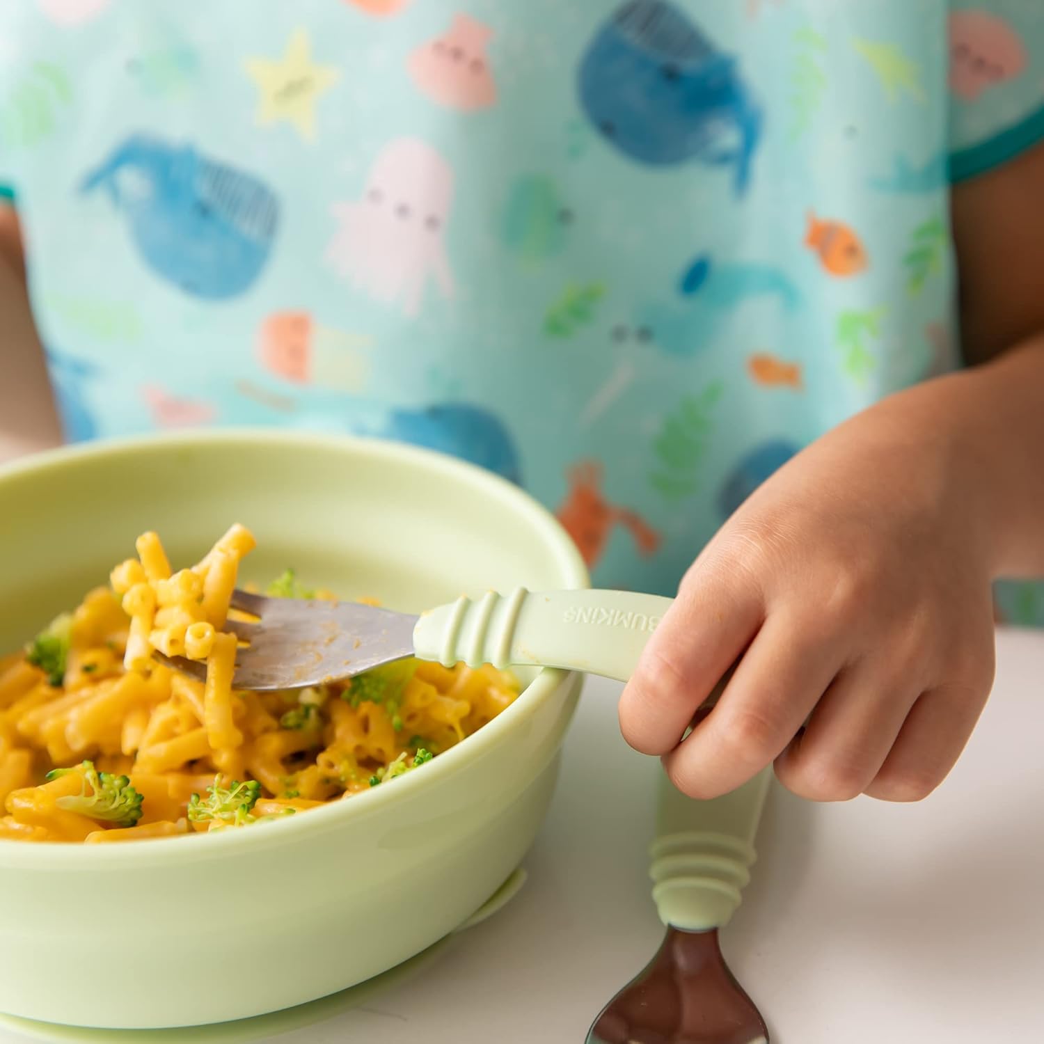 Bumkins Toddler Utensils, Kids Size Fork and Spoon Set, Silicone and Stainless-Steel Training