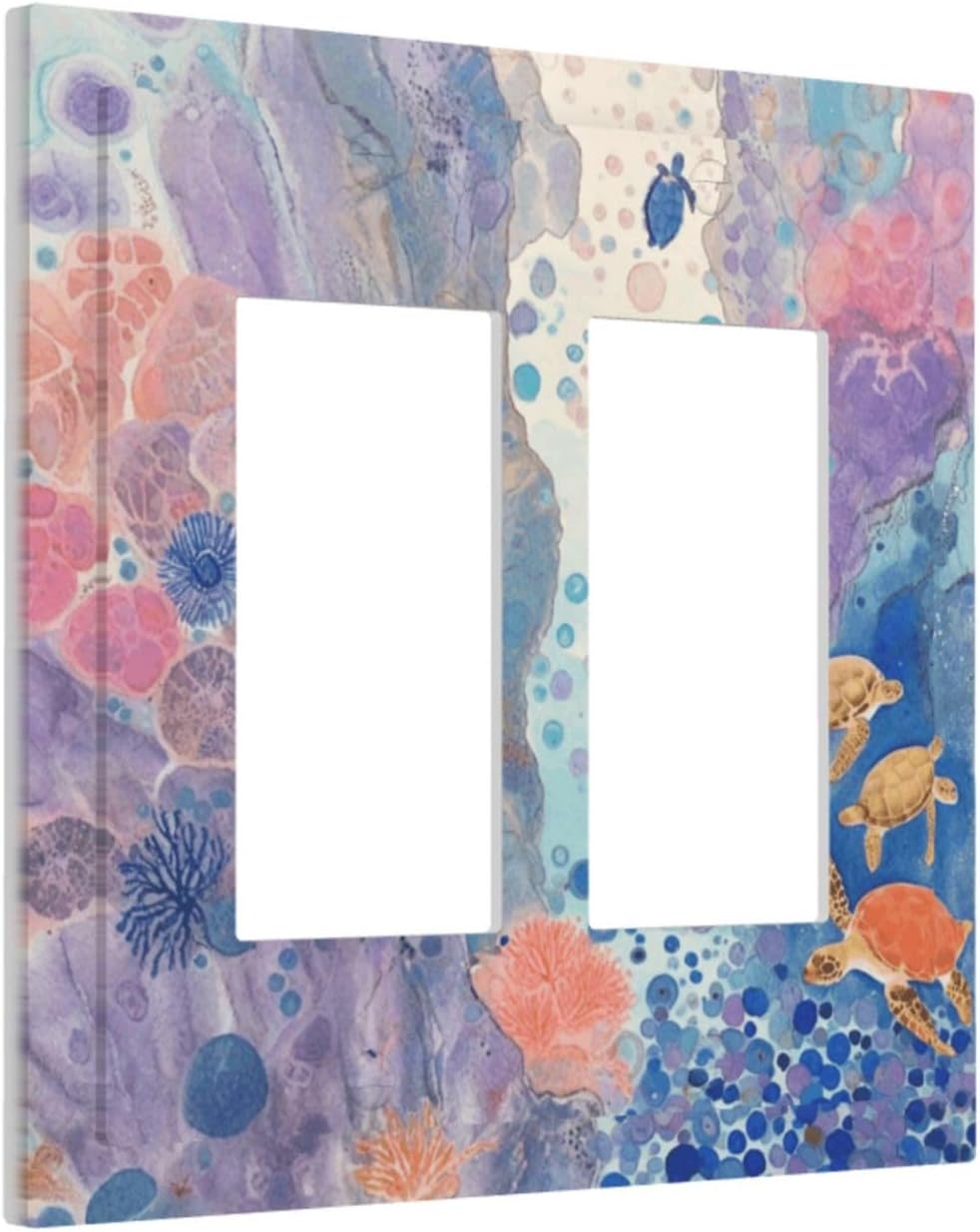 Turtle Coral Fish Watercolor Colorful Underwater World Decorative Outlet Covers 2 Gang Double GFCI