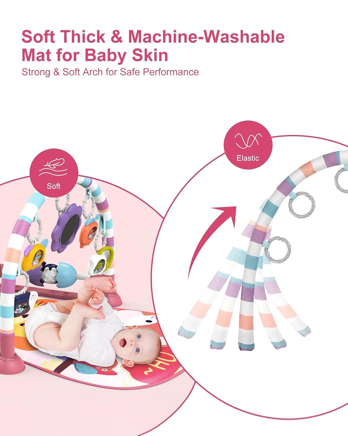Dearlomum Play Mat and Gym - Piano Tummy Time Activity Mat With 5 Sensory Toys, Music and Lights