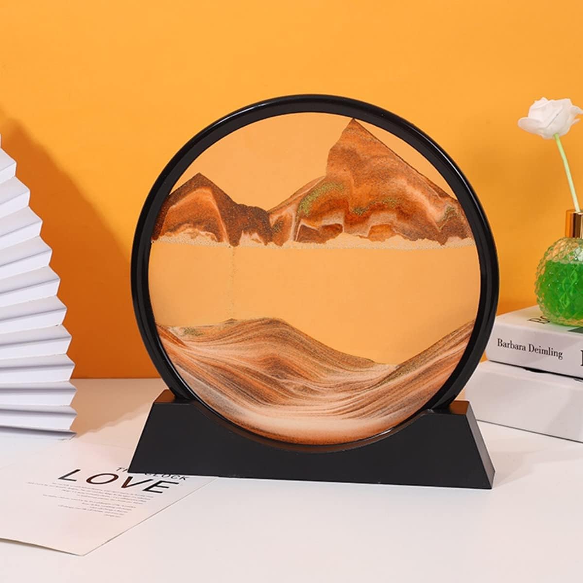 Moving Sand Art Picture in Motion Round Glass 3D Deep Sea Landscape, Dynamic Sand Art Sandscapes