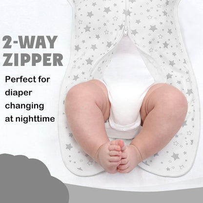 2 Pack Transition 2 Way Zipper Swaddle, 2 in 1 Arms In/Out, 100% Cotton Newborn Swaddling Sack