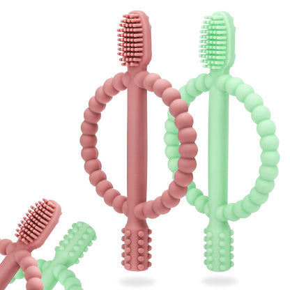 Baby Teething Toys with Easy-Hold Handle, Silicone Infant Toothbrush, Textured On Both Sides Helps