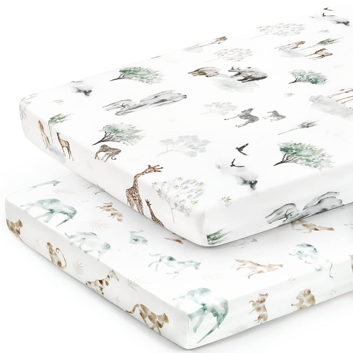 Stretchy Ultra Soft Jersey Knit Fitted Pack n Play Sheets Set 2 Pack, Portable/Mini Crib Sheets for