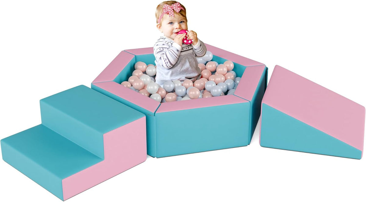 Foam Climbing Blocks for Girls Toddlers,Pink Soft Play Set Ball Pit,Climb & Crawl Foam Playset for