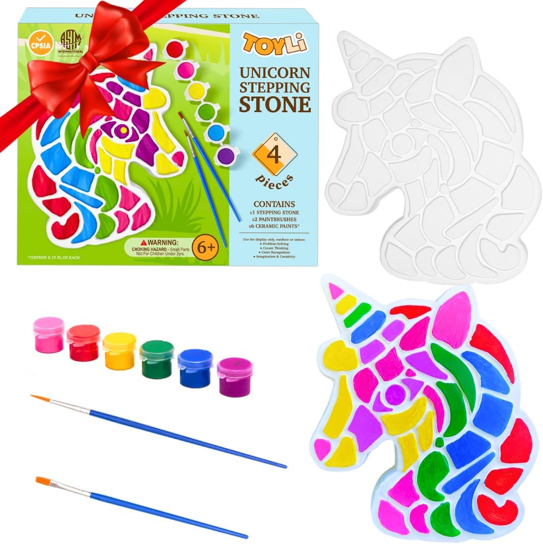 TOYLI Unicorn Painting Kit for Kids, Art Set, DIY Project, Stepping Stone Kit, Includes 2 Brushes