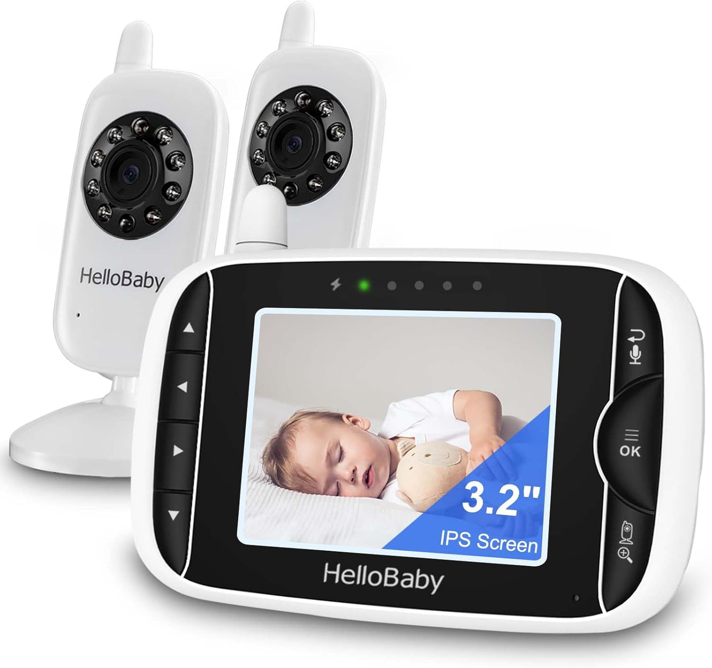 HelloBaby Baby Monitor with 2 Cameras, No WiFi, with Camera and Audio,Video, Night Vision 2-Way