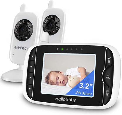 HelloBaby Baby Monitor with 2 Cameras, No WiFi, with Camera and Audio,Video, Night Vision 2-Way
