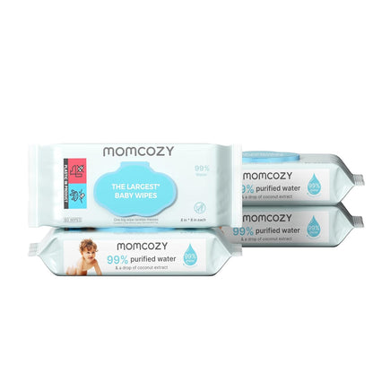 Momcozy Baby Wipes-Extra Large Size Design, 99% Water Based, Unscented & Hypoallergenic, Cleansing