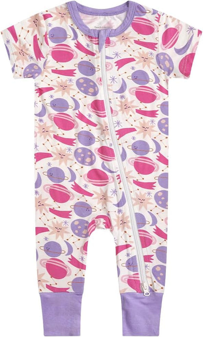 Teach Leanbh Toddler Unisex Baby Bamboo Viscose Pajamas 2 Way Zipper Short Sleeve Footless Romper
