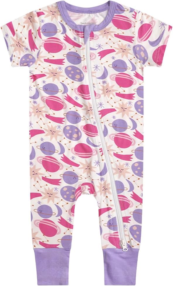 Teach Leanbh Toddler Unisex Baby Bamboo Viscose Pajamas 2 Way Zipper Short Sleeve Footless Romper