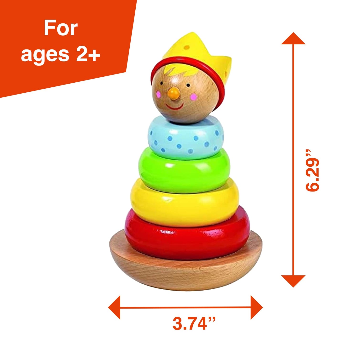 Goki Rainbow Stacking Toys for Toddlers 1–3 Little Prince | Classic 6-Piece Ring Stacker | Colorful