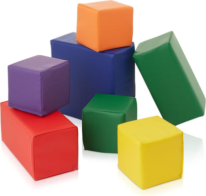 Casafield Large Toddler Foam Building Blocks (7-Piece Set), Soft Play Kids Stacking Cubes, Assorted