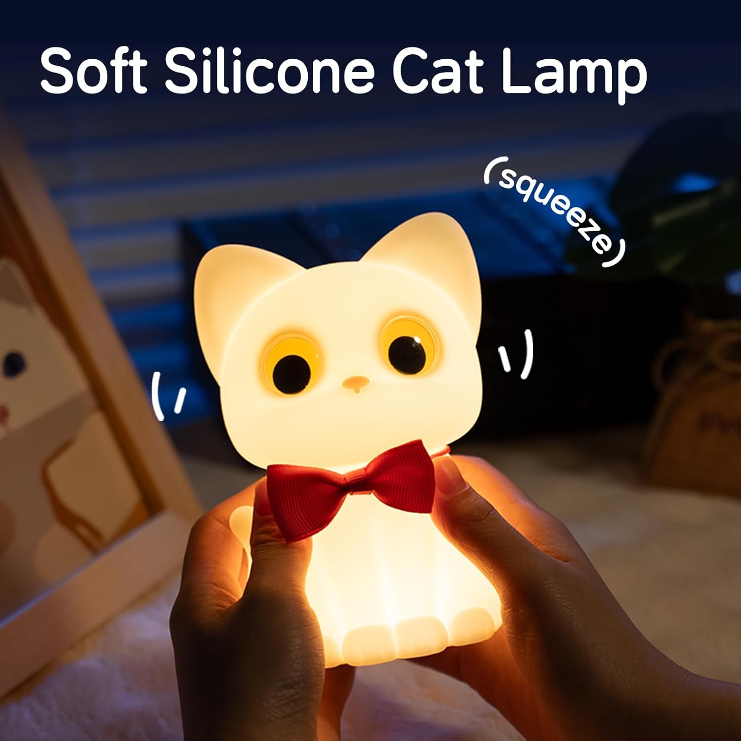 Kitty Cat Night Light for Kids, Cute Cat Lamp Portable Silicone Animal Nightlight Rechargeable