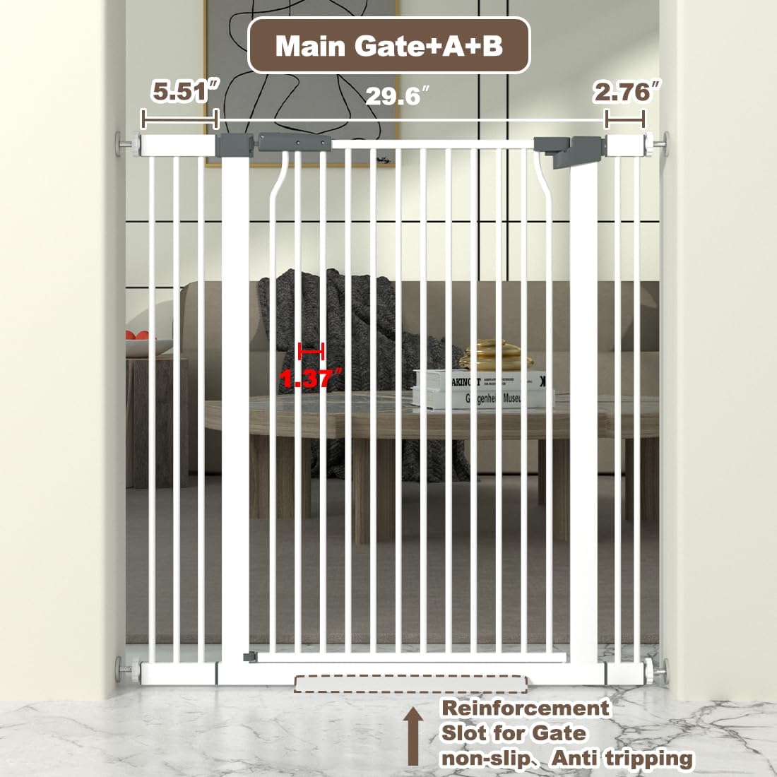 41" Extra Tall Baby Gate for Doorway, 32.6-40.5'' Metal Pet Baby Safe Gate, Extra Wide Pressure