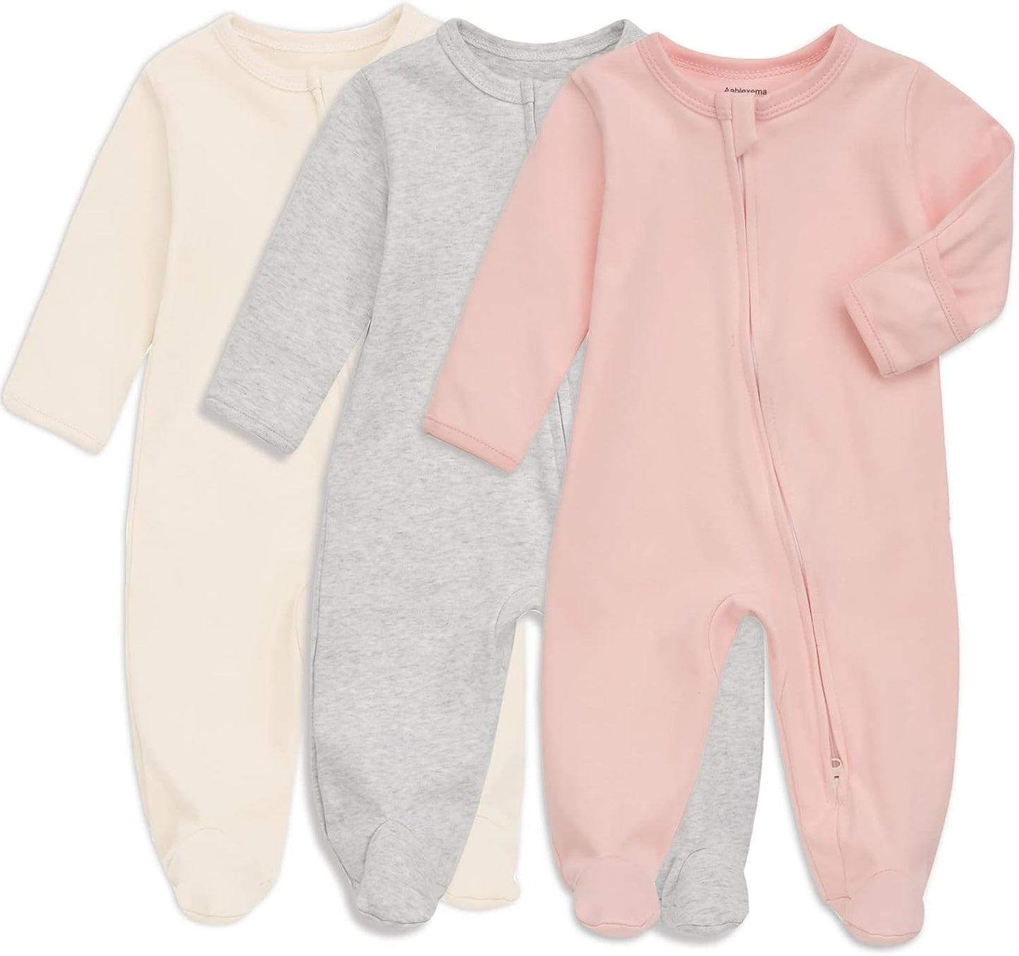 Aablexema Baby Footie Pajama with Mitten Cuffs, Double Zipper Infant Cotton clothes Sleeper Pjs