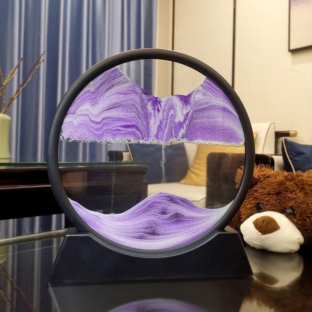 Moving Sand Art Picture in Motion Round Glass 3D Deep Sea Landscape, Calming Fidget Dynamic Sand