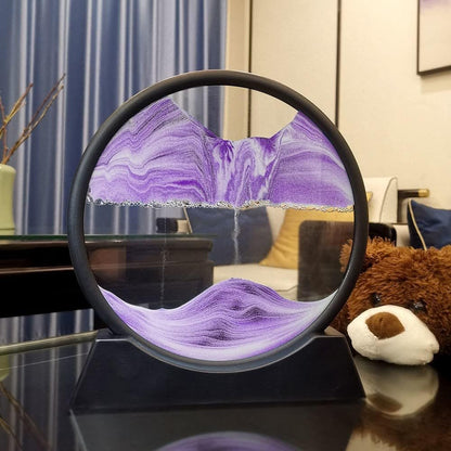 Moving Sand Art Picture in Motion Round Glass 3D Deep Sea Landscape, Calming Fidget Dynamic Sand