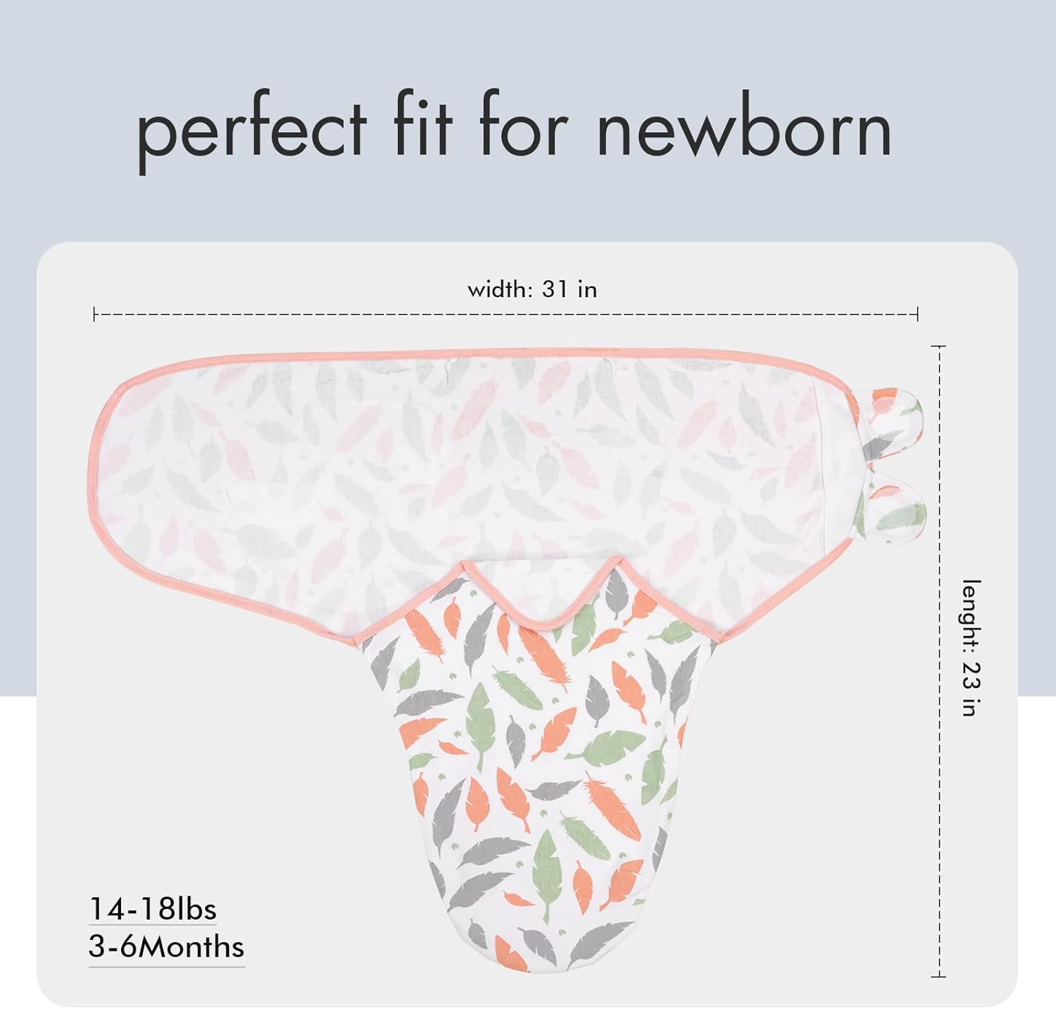 GLLQUEN BABY Swaddle Blankets for Baby Girls, 3-6 Months, Orange Pink Feather & Wave Point, 3 Pack