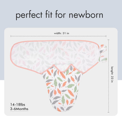 GLLQUEN BABY Swaddle Blankets for Baby Girls, 3-6 Months, Orange Pink Feather & Wave Point, 3 Pack