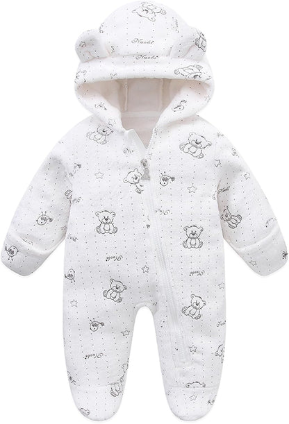 Fairy Baby Newborn Baby Bear Onesie Thin Fleece Footie Romper Snowsuit Hooded Jumpsuit Bodysuit