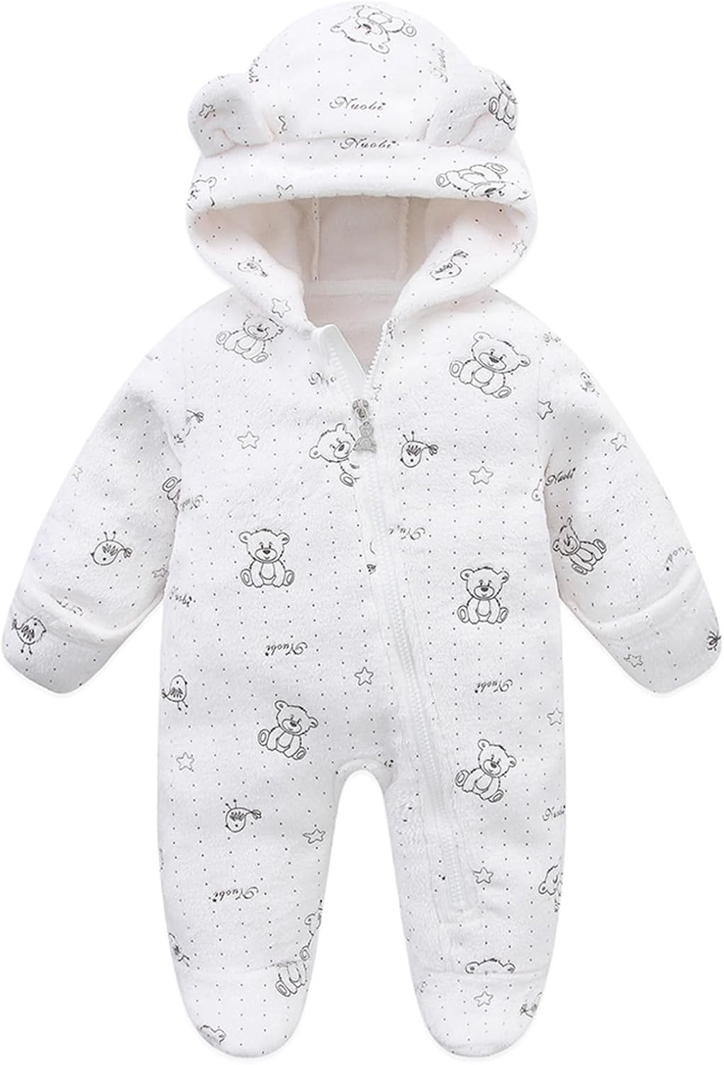 Fairy Baby Newborn Baby Bear Onesie Thin Fleece Footie Romper Snowsuit Hooded Jumpsuit Bodysuit