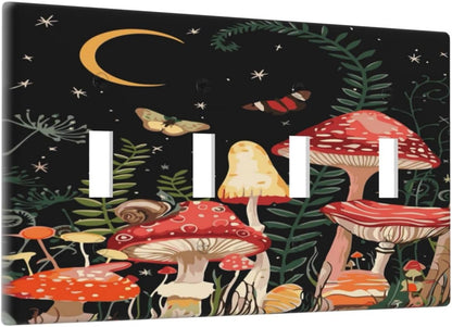 Moon Star Red Mushroom Forest Butterfly Green Plant Light Switch Covers Quad Toggle Electrical