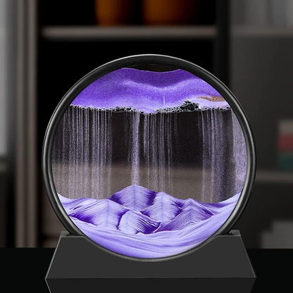 Moving Sand Art Picture in Motion Round Glass 3D Deep Sea Landscape, Calming Fidget Dynamic Sand