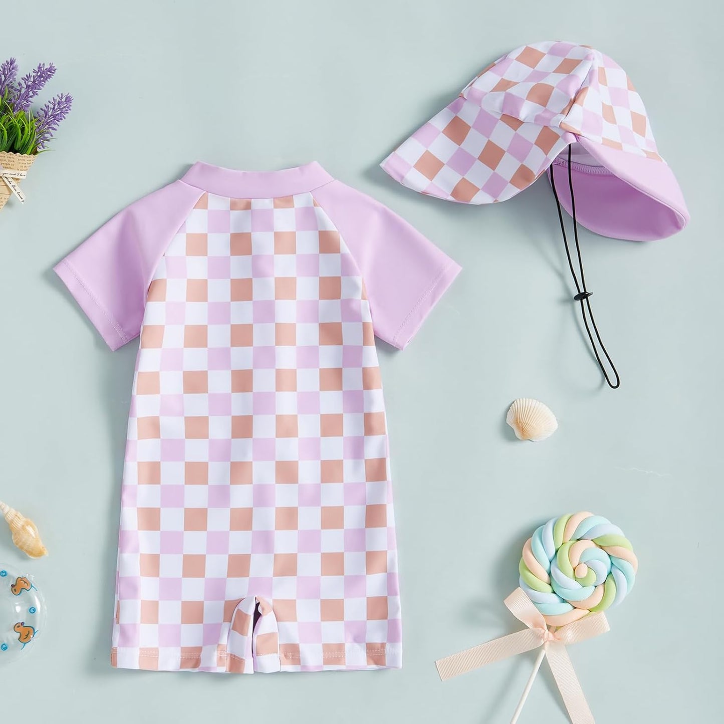 MAYUMMPY Baby Boys Girls Swimwear Casual Zipper One Pieces Rash Guard Swimsuit and Hat Beachwear