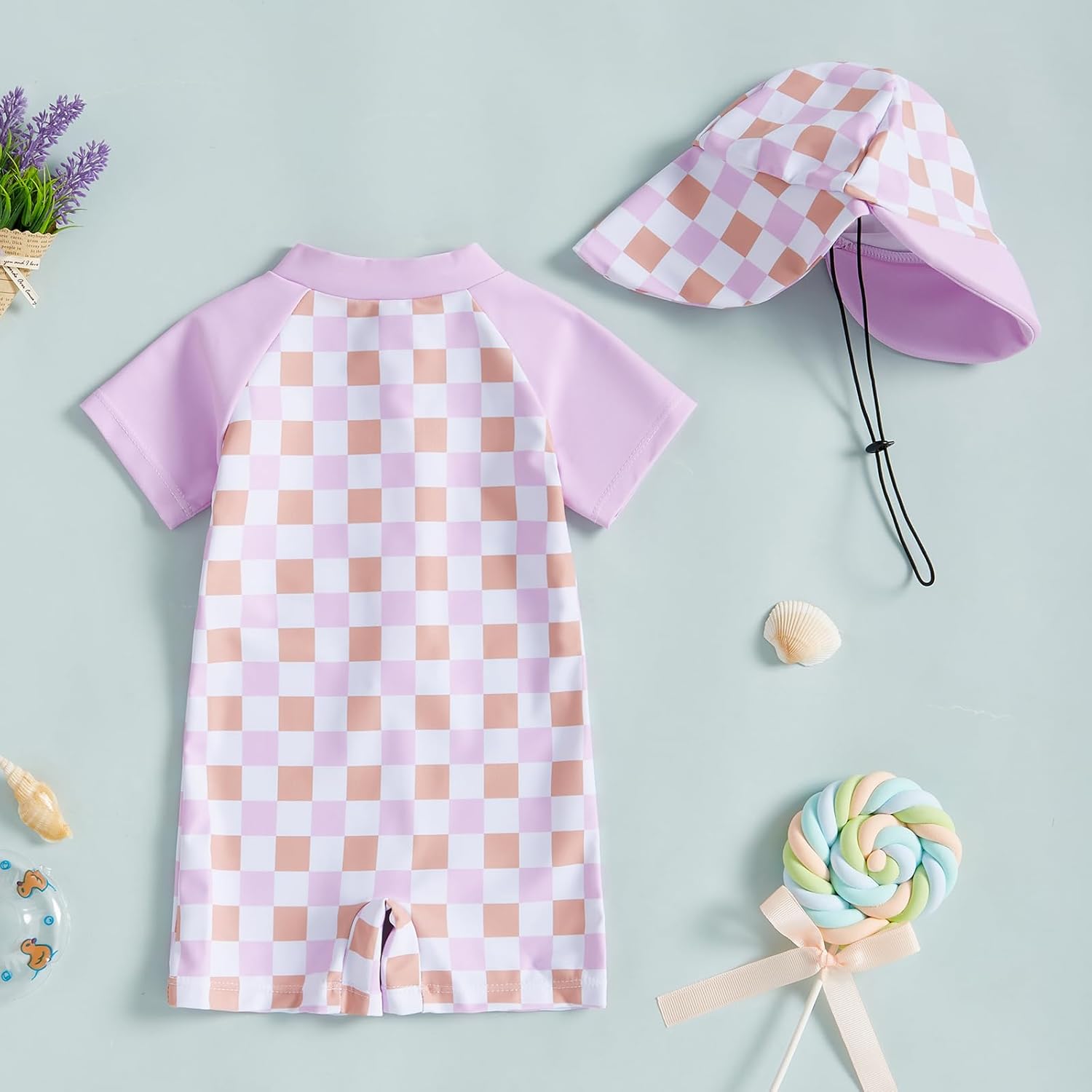 MAYUMMPY Baby Boys Girls Swimwear Casual Zipper One Pieces Rash Guard Swimsuit and Hat Beachwear
