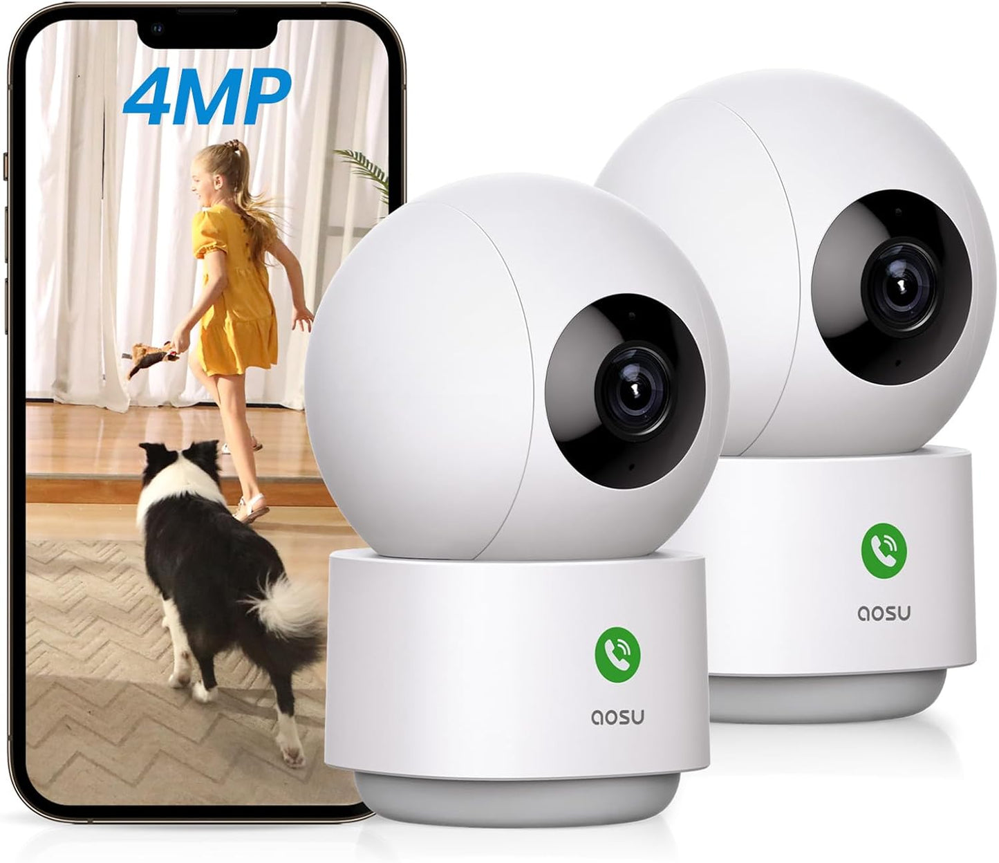 AOSU 4MP Security Camera Indoor - 2.5K Baby Monitor Pet Camera 360° for Home Security with 5/2.4