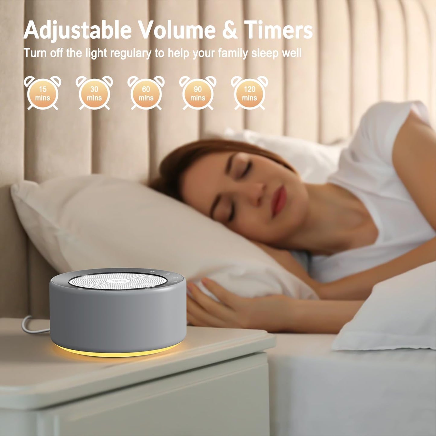 Nursery Lamp with Sound Machine, Mood Lighting, 7 Colors Night Light, 30 Soothing Sounds, White