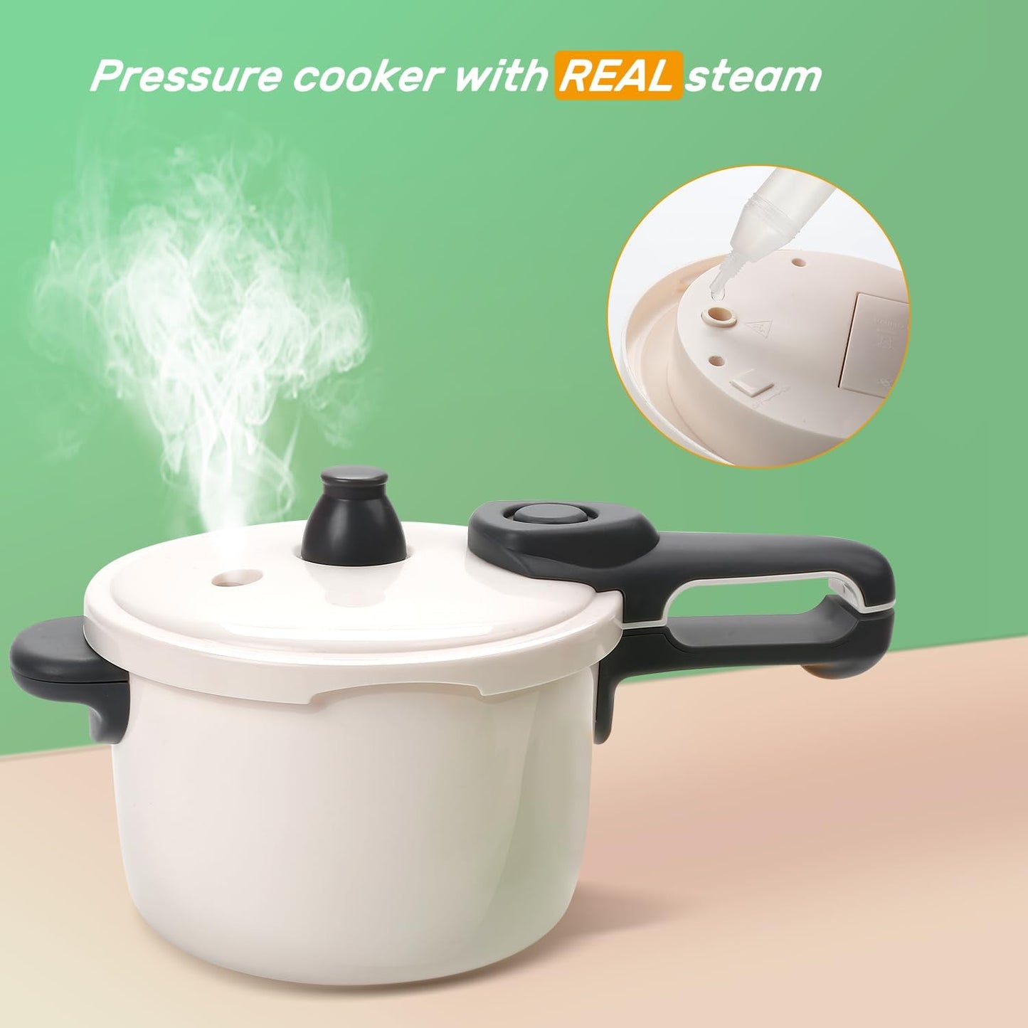 CUTE STONE Pretend Play Kitchen Toy with Cookware Steam Pressure Pot and Electronic Induction