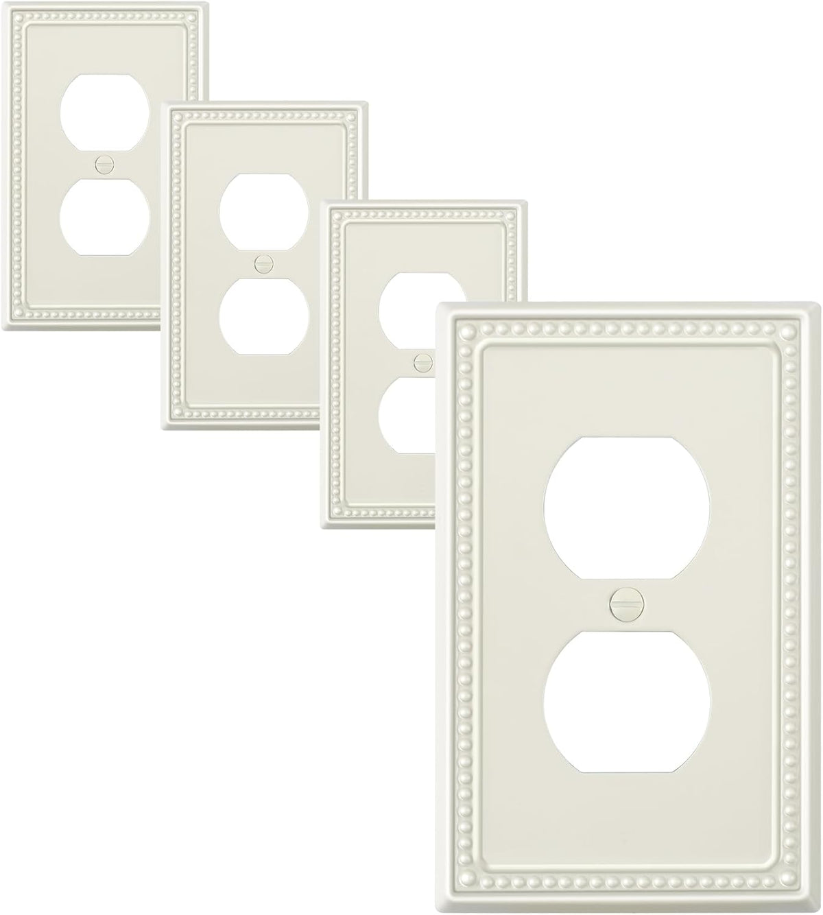 4-Pack Duplex Outlet Cover Plate, Light Almond Metal Wall Plates for Electrical Outlets, 1 Gang
