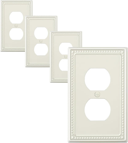 4-Pack Duplex Outlet Cover Plate, Light Almond Metal Wall Plates for Electrical Outlets, 1 Gang