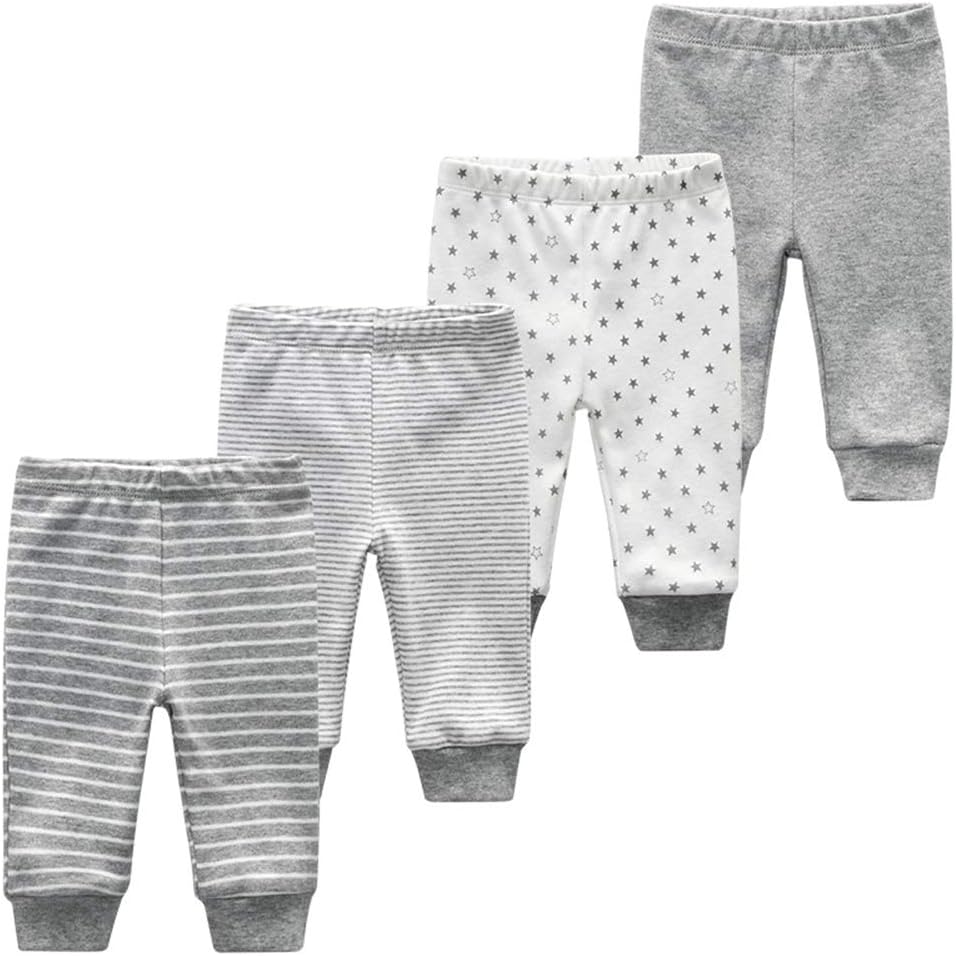 Unisex Newborn Baby Cotton 4-Pack Pants Embroidery Pringting Casual Leggings 0-24 Months for Boys