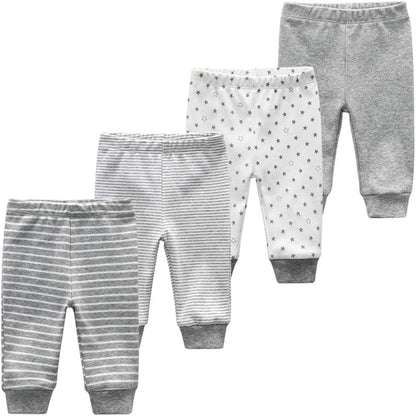 Unisex Newborn Baby Cotton 4-Pack Pants Embroidery Pringting Casual Leggings 0-24 Months for Boys