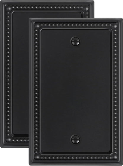 2-Pack Blank Outlet Cover Wall Plate, Metal Switch Plates Outlet Covers, Black Pearls Beaded