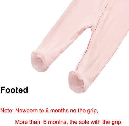 Aablexema Baby Footed Pajamas with Mitten Cuffs Zipper 4-Pack Infant Newborn Cotton Long Sleeve