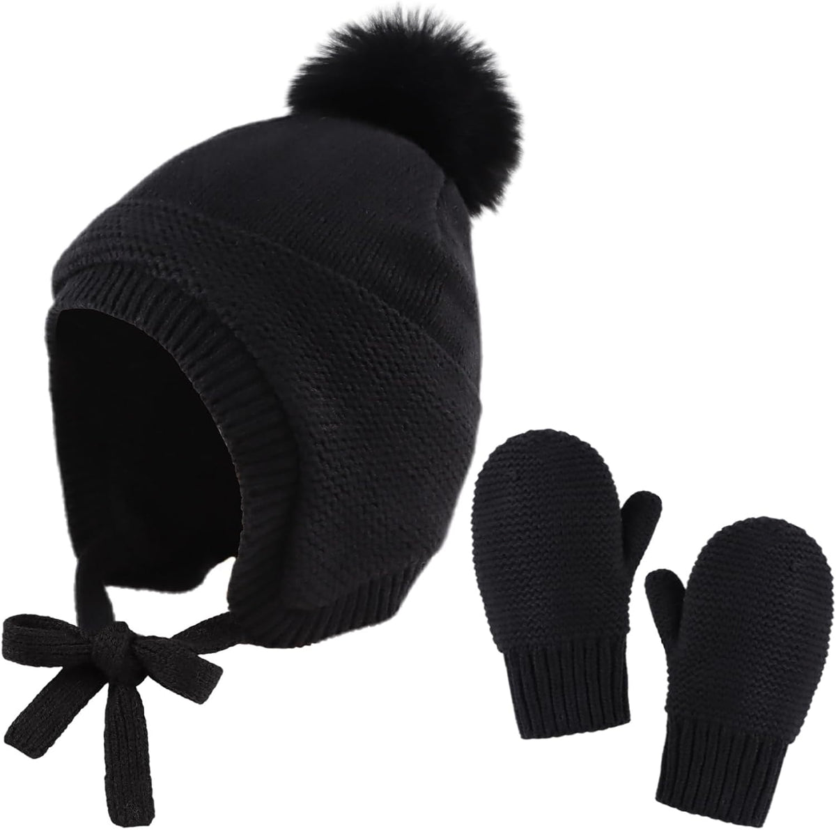 Basic Winter Baby Beanie Gloves Boys Girls Knitted Hat Pompom Kids Earflap Hats Warm Infant Toddler
