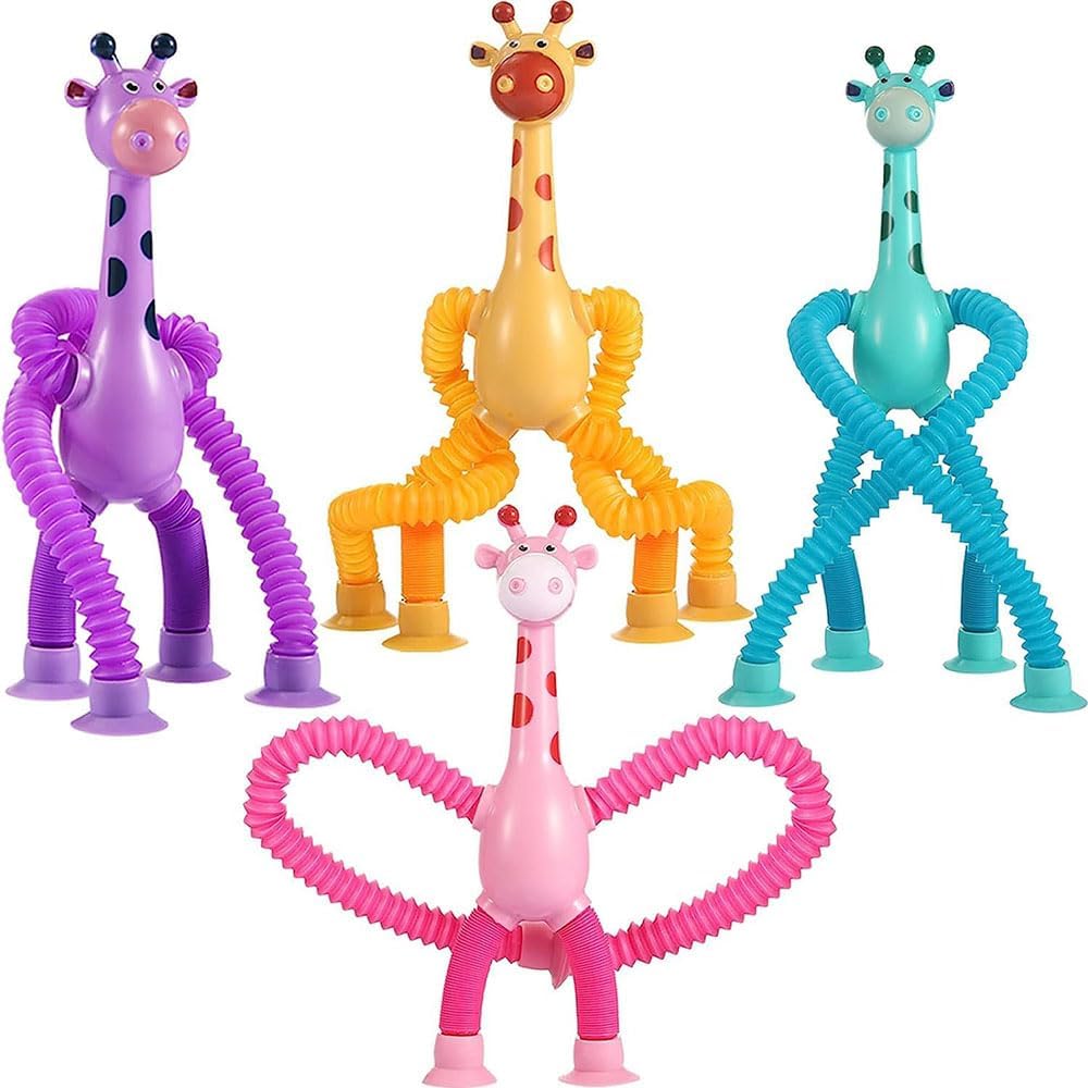 4 Pcs Telescopic Suction Cup Giraffe Toy, Funny Pop Tubes Sensory Toy for Toddlers, Educational