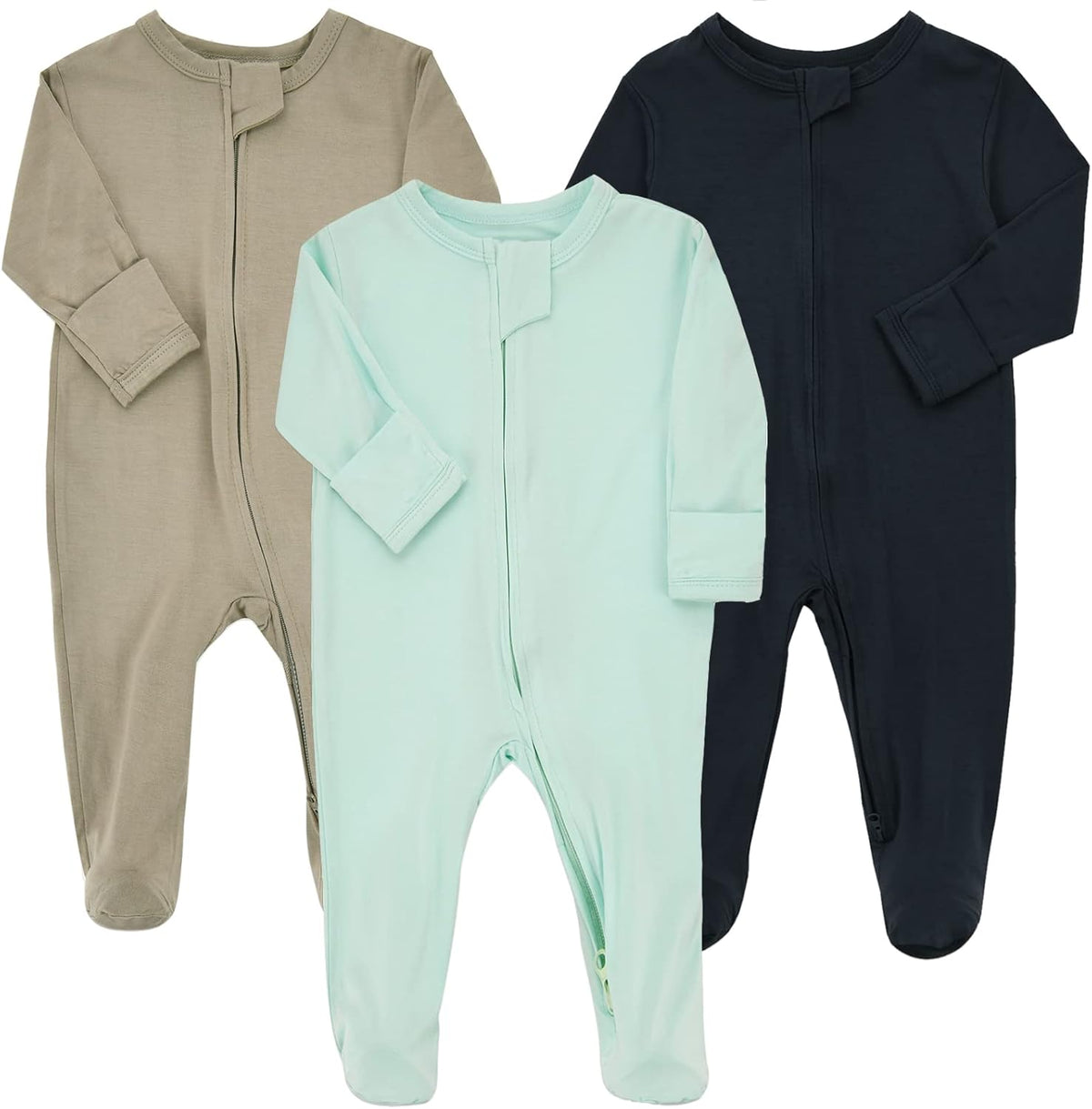 Aablexema Baby Zipper Pajamas Bamboo Rayon, 3pcs Unisex Infant Onesie with Mitten Long Sleeve