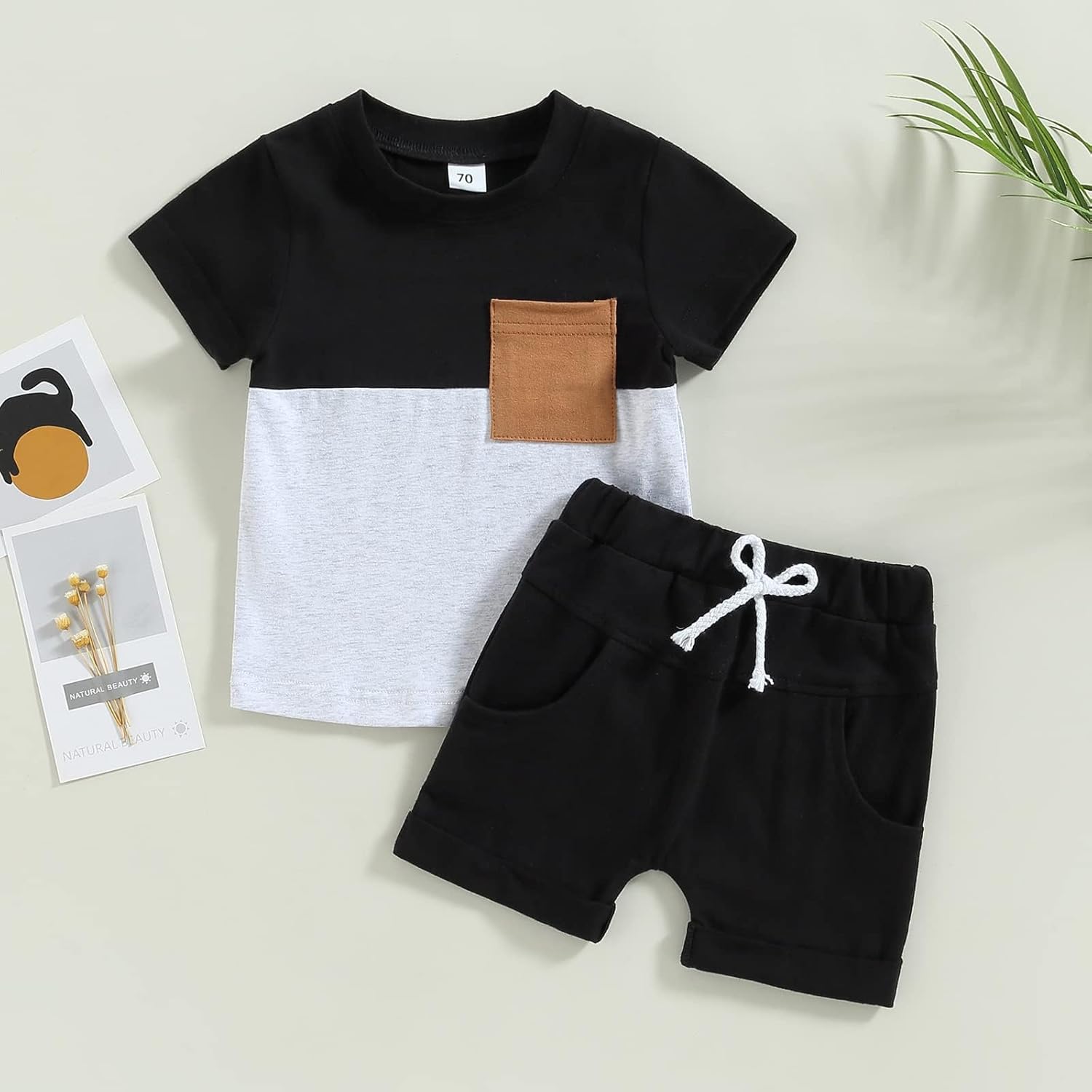 fhutpw Baby Toddler Boy Clothes Summer Outfits 6 12 18 24 Months Patchwork Short Sleeve T Shirt &