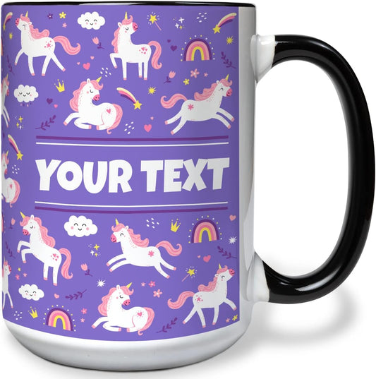 Personalized Mug for Kids - Purple Unicorn - Custom Name/Text, Ceramic Hot Chocolate/Cocoa/Coffee
