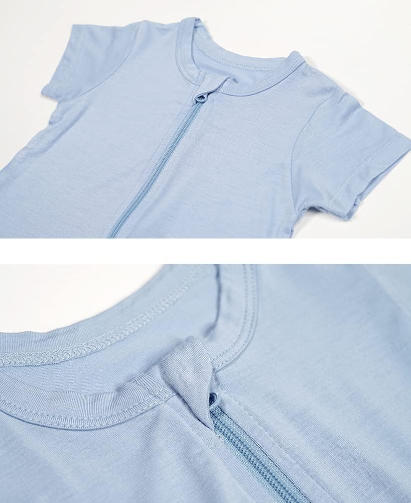 Teach Leanbh Toddler Unisex Baby Bamboo Viscose Pajamas 2 Way Zipper Short Sleeve Footless Romper