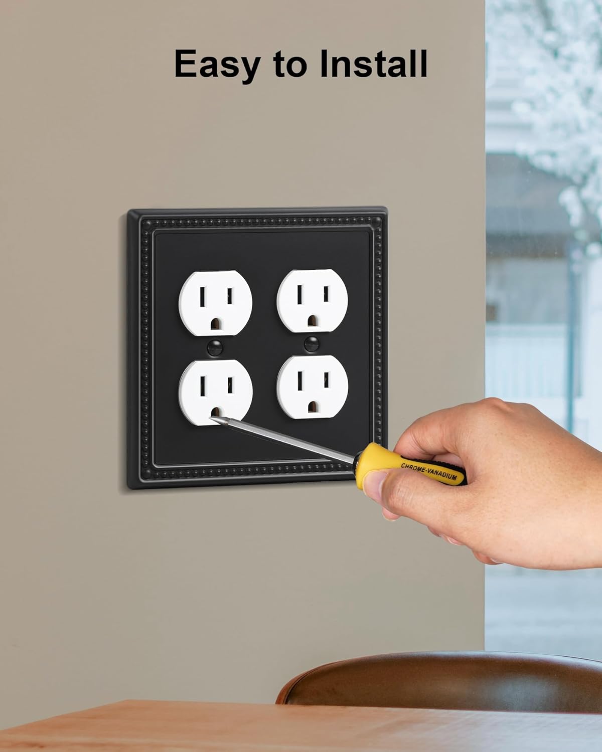 2-Pack Double Duplex Outlet Cover, Metal Switch Plates and Outlet Covers, Black Pearls Decorative