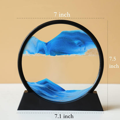 Moving Sand Art Picture in Motion Round Glass 3D Deep Sea Landscape, Calming Fidget Dynamic Sand