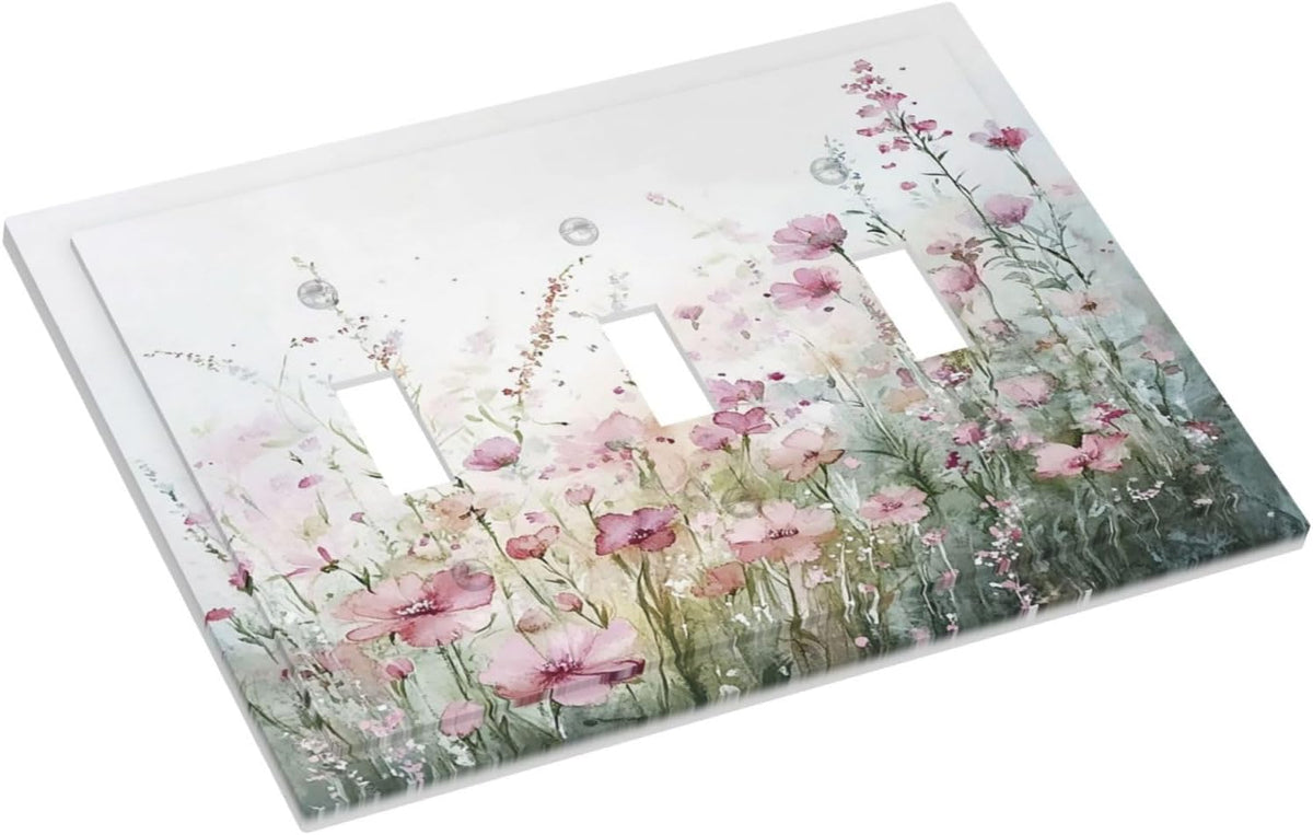 Decorative Switch Plates Wildflower Botanical Watercolor Floral 3 Gang Wall Plate Triple Toggle
